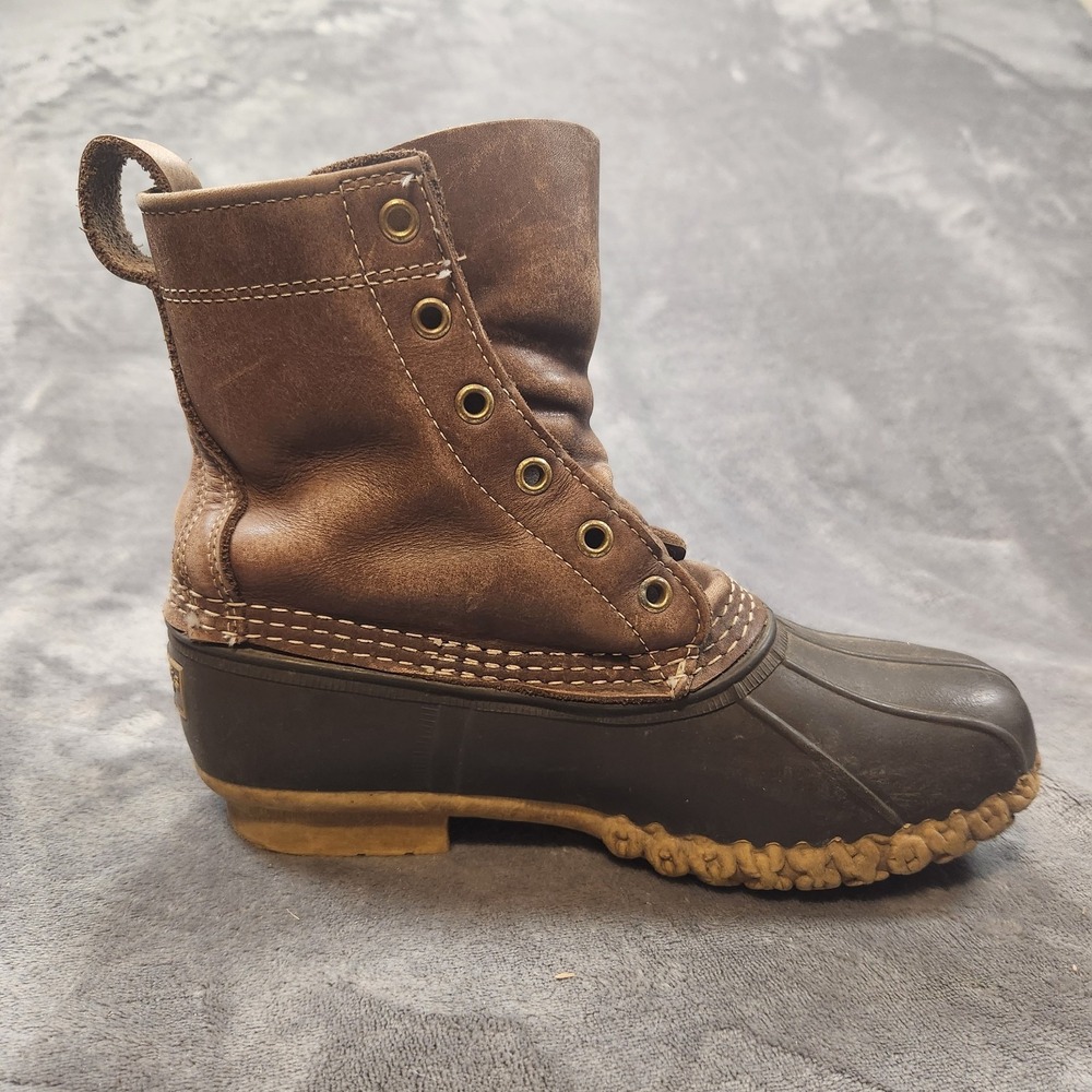 LL Bean Boots Bean Boots Womens 7 Wide Brown Leather Duck Made In Maine Vintage - Picture 2 of 10